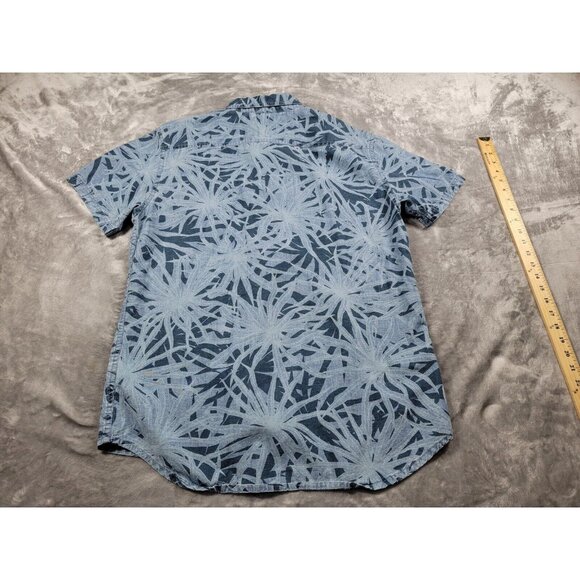 Quiksilver Mens Large Blue Floral Short Sleeve Button Front Hawaiian Shirt - Picture 7 of 7